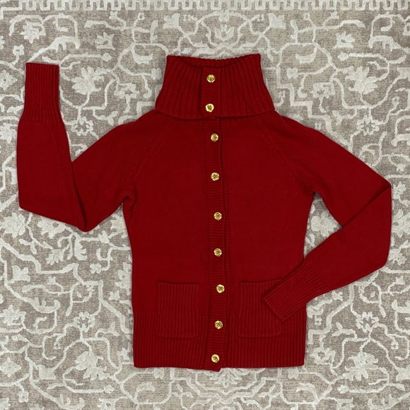 BANANA REPUBLIC Classic Red Button-Up Sweater with Gold Buttons - Picture 3 of 10